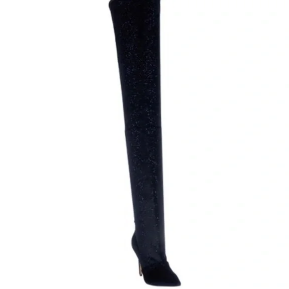 BALMAIN Amazone Thigh-High Glitter Velvet Boots - Picture 4 of 15